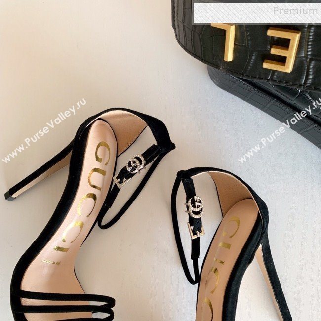 Gucci Suede High-Heel Ankle Strap Sandal 551213 Black 2019 (SS-9121215)
