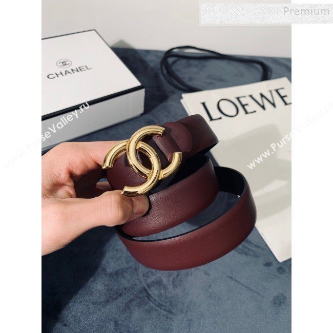 Chanel Reversible Calfskin Belt 30mm with CC Buckle Burgundy (99-9121238)