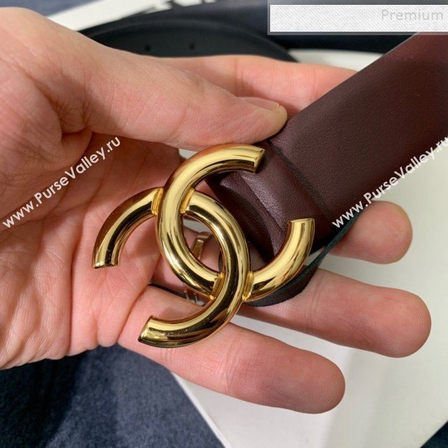 Chanel Reversible Calfskin Belt 30mm with CC Buckle Burgundy (99-9121238)