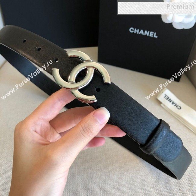 Chanel Reversible Calfskin Belt 30mm with CC Buckle Black/Silver (99-9121242)