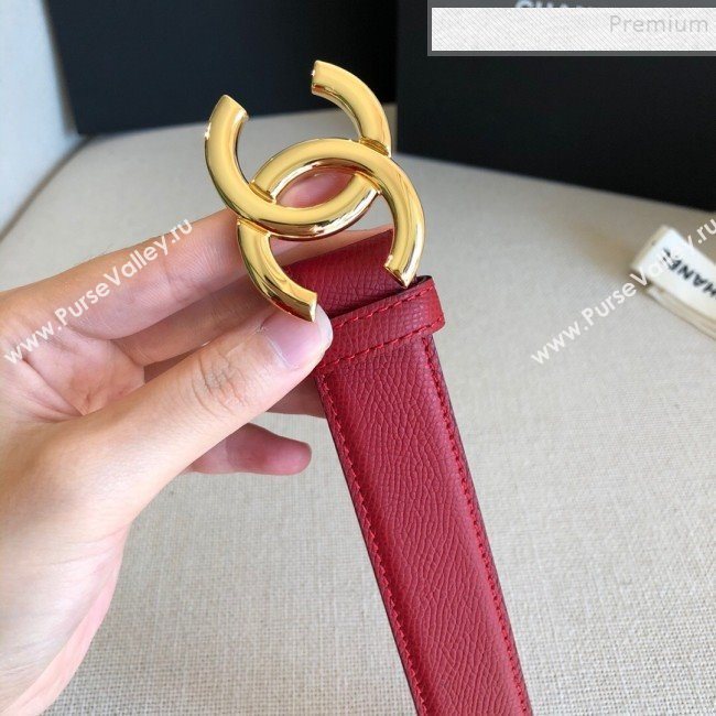 Chanel Reversible Calfskin Belt 30mm with CC Buckle Cherry Red (99-9121239)