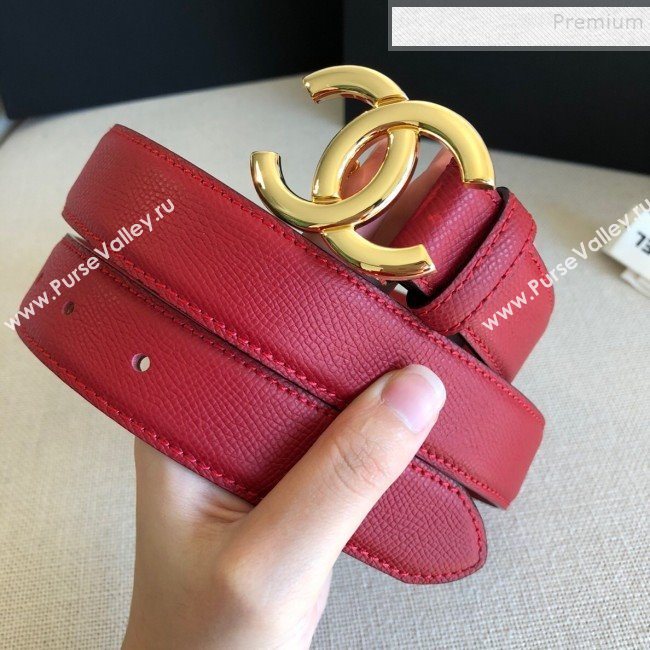 Chanel Reversible Calfskin Belt 30mm with CC Buckle Cherry Red (99-9121239)