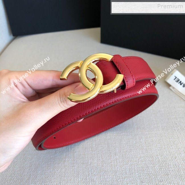 Chanel Reversible Calfskin Belt 30mm with CC Buckle Cherry Red (99-9121239)