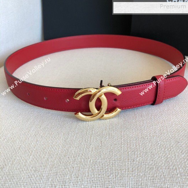 Chanel Reversible Calfskin Belt 30mm with CC Buckle Cherry Red (99-9121239)