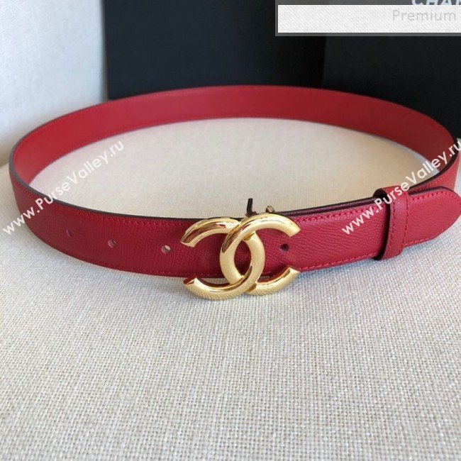 Chanel Reversible Calfskin Belt 30mm with CC Buckle Cherry Red (99-9121239)