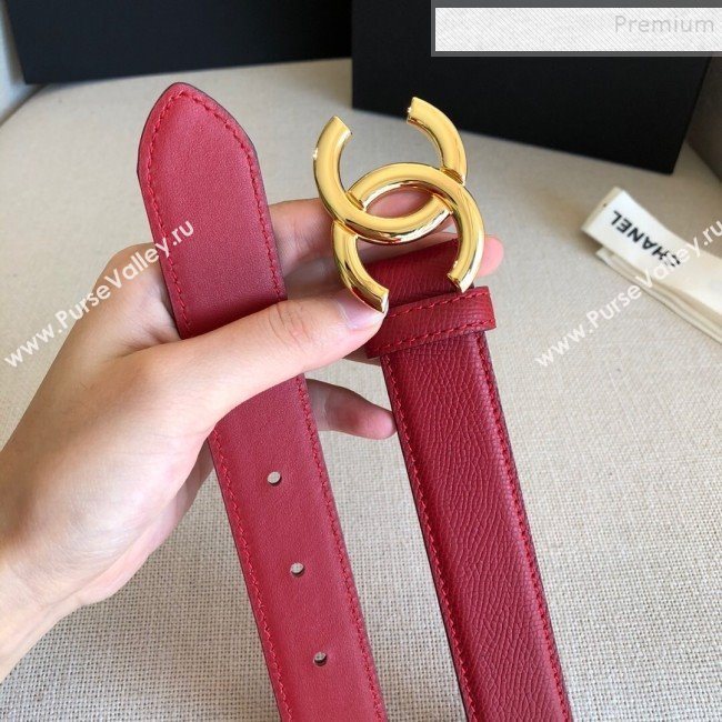 Chanel Reversible Calfskin Belt 30mm with CC Buckle Cherry Red (99-9121239)