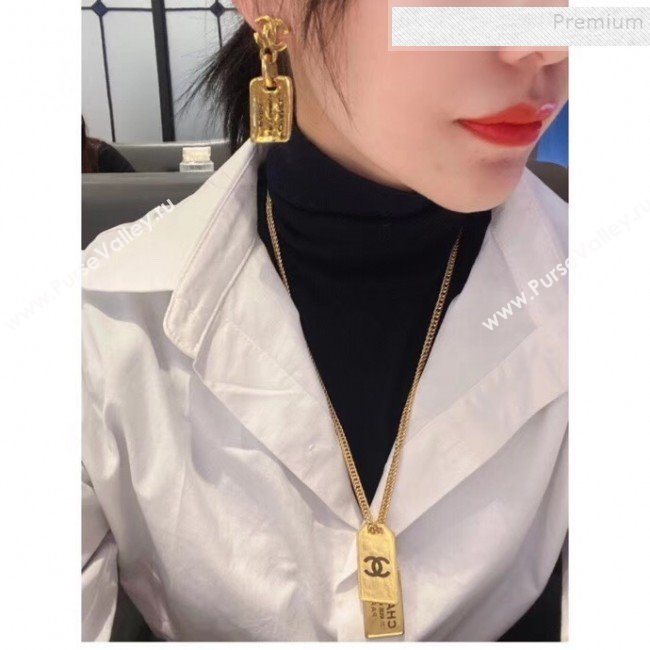 Chanel Metal Tags Pendants Long Necklace AB3098 Gold 2019 (YF-9121249)