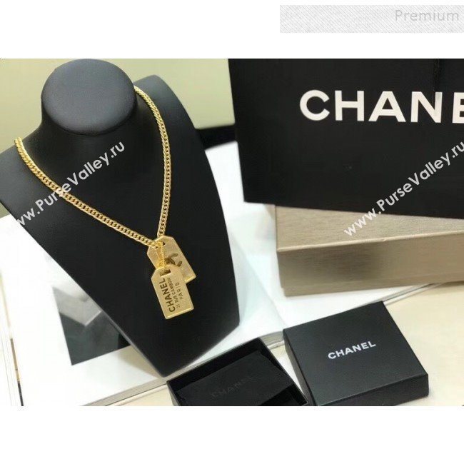 Chanel Metal Tags Pendants Long Necklace AB3098 Gold 2019 (YF-9121249)