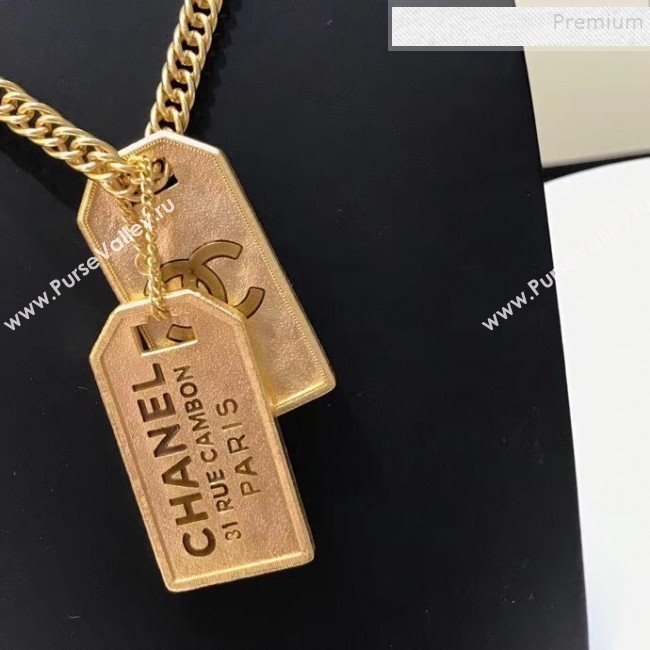 Chanel Metal Tags Pendants Long Necklace AB3098 Gold 2019 (YF-9121249)