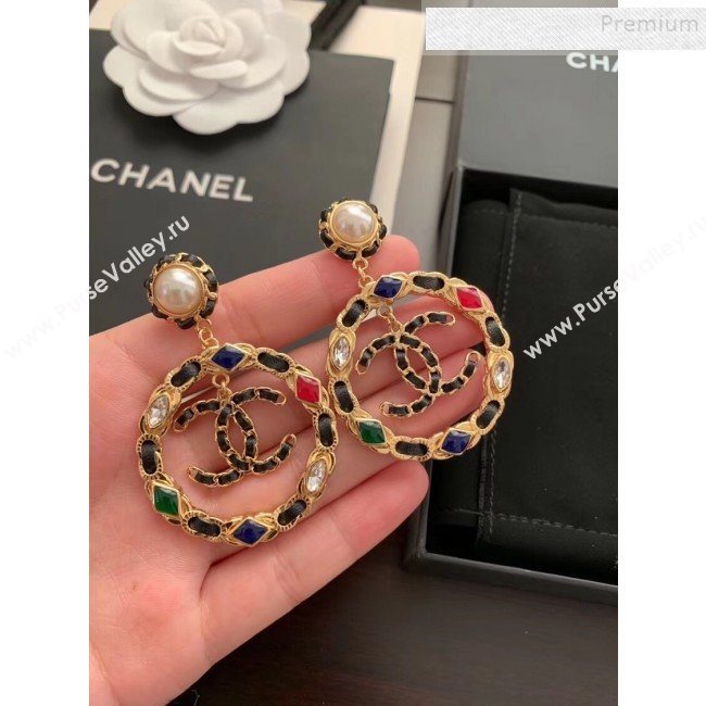 Chanel Stone Leather Chain Hoop Pendant Earrings AB3061 2019 (YF-9121253)