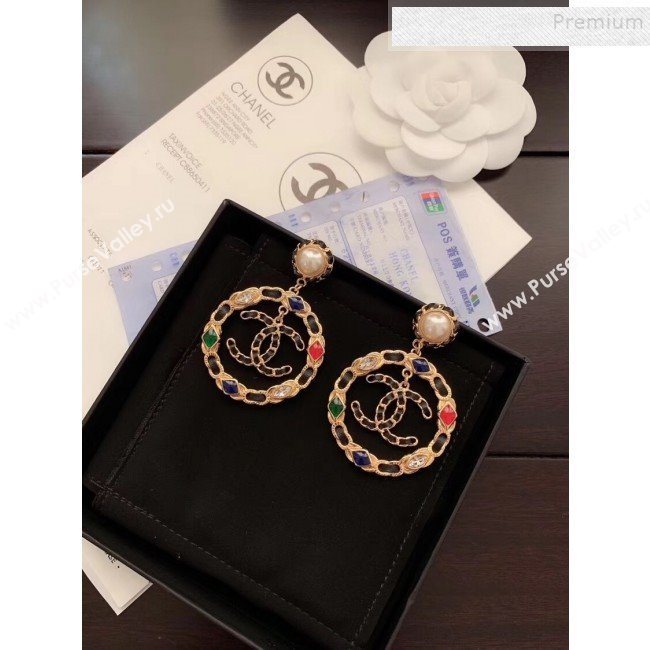 Chanel Stone Leather Chain Hoop Pendant Earrings AB3061 2019 (YF-9121253)