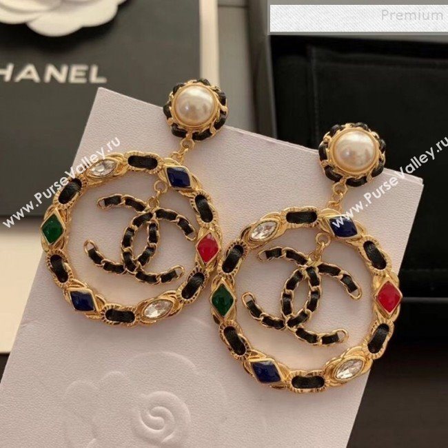 Chanel Stone Leather Chain Hoop Pendant Earrings AB3061 2019 (YF-9121253)