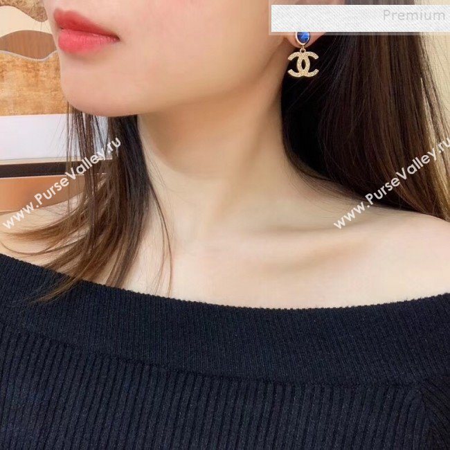 Chanel Stone CC Pendant Short Earrings Blue 2019 (YF-9121256)