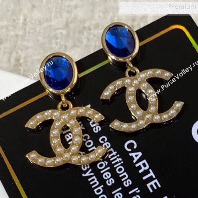 Chanel Stone CC Pendant Short Earrings Blue 2019 (YF-9121256)