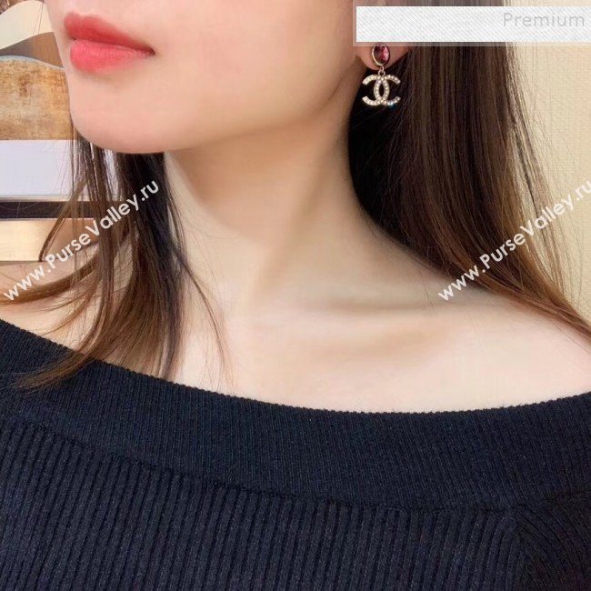 Chanel Stone CC Pendant Short Earrings Red 2019 (YF-9121257)