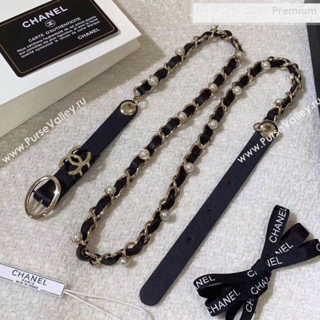 Chanel Pearl Leather Chain Belt AA0594 Black 2019 (YF-9121259)