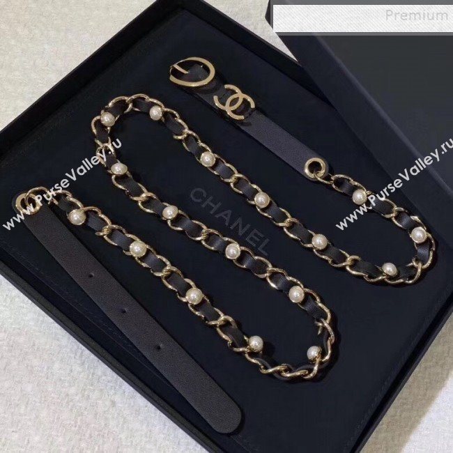 Chanel Pearl Leather Chain Belt AA0594 Black 2019 (YF-9121259)