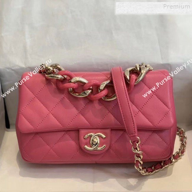 Chanel Quilted Lambskin Medium Flap Bag with Resin Chain AS1353 Pink 2019 (SMJD-9121301)