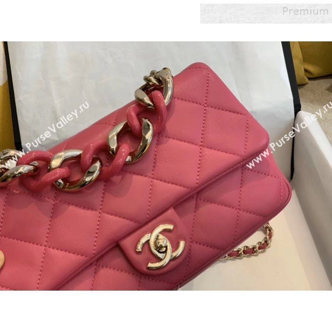 Chanel Quilted Lambskin Medium Flap Bag with Resin Chain AS1353 Pink 2019 (SMJD-9121301)