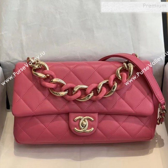 Chanel Quilted Lambskin Large Flap Bag with Resin Chain AS1354 Pink 2019 (SMJD-9121306)