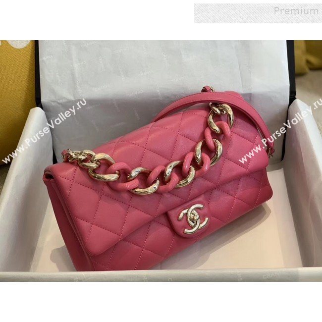 Chanel Quilted Lambskin Large Flap Bag with Resin Chain AS1354 Pink 2019 (SMJD-9121306)