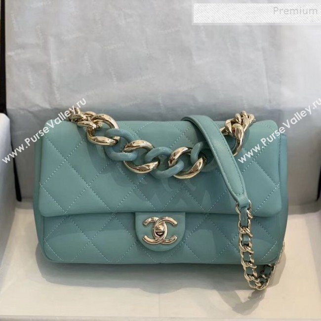 Chanel Quilted Lambskin Medium Flap Bag with Resin Chain AS1353 Light Blue 2019 (SMJD-9121302)