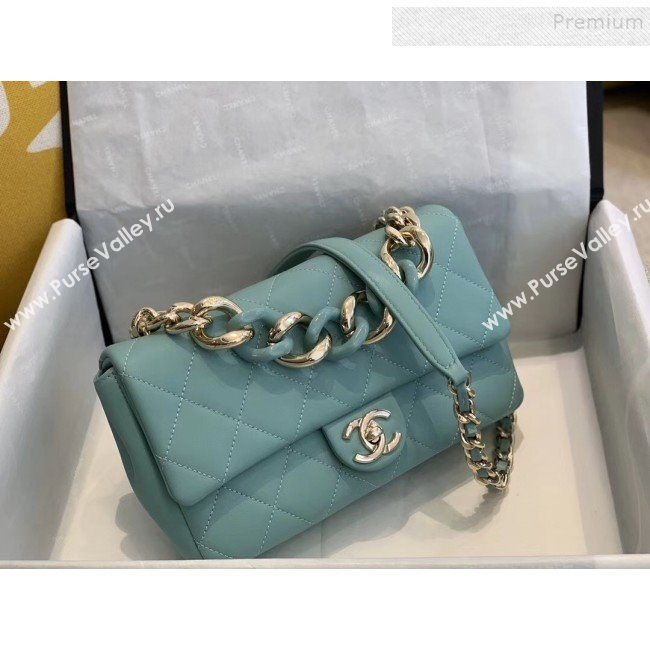 Chanel Quilted Lambskin Medium Flap Bag with Resin Chain AS1353 Light Blue 2019 (SMJD-9121302)