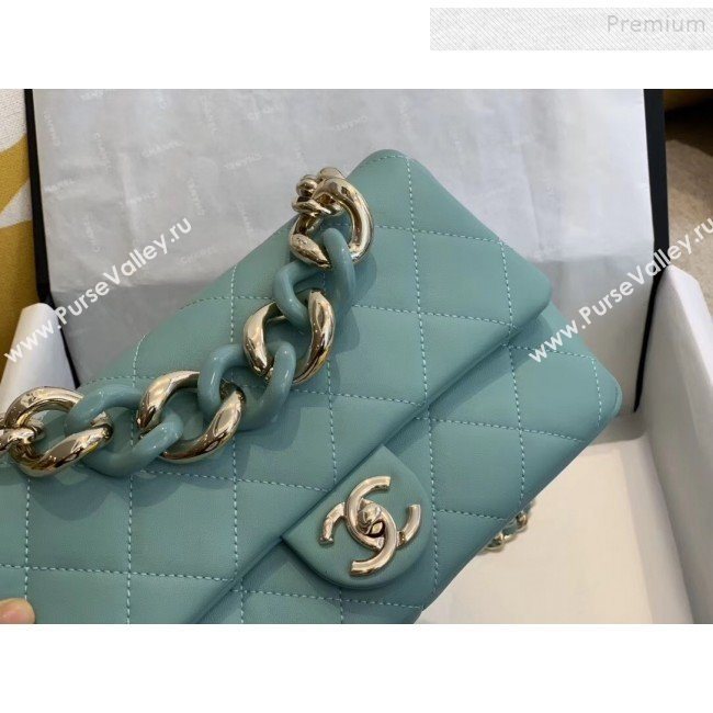 Chanel Quilted Lambskin Medium Flap Bag with Resin Chain AS1353 Light Blue 2019 (SMJD-9121302)