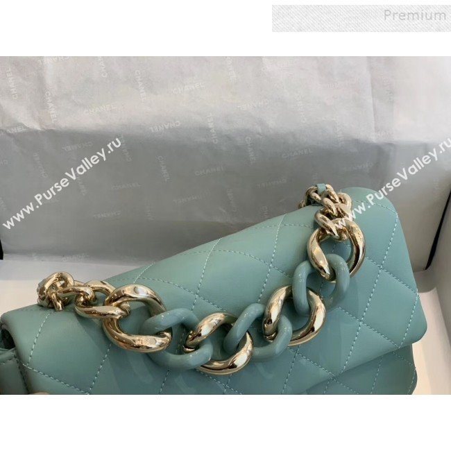 Chanel Quilted Lambskin Medium Flap Bag with Resin Chain AS1353 Light Blue 2019 (SMJD-9121302)