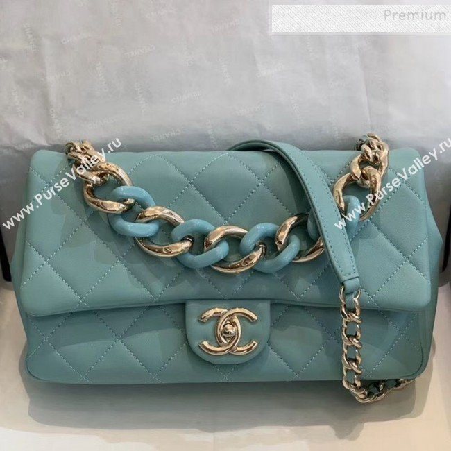 Chanel Quilted Lambskin Large Flap Bag with Resin Chain AS1354 Light Blue 2019 (SMJD-9121307)