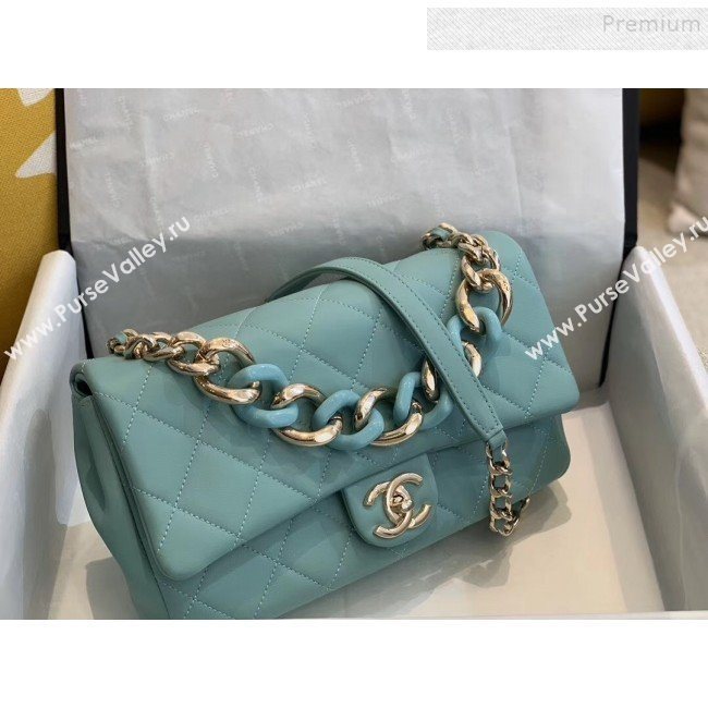 Chanel Quilted Lambskin Large Flap Bag with Resin Chain AS1354 Light Blue 2019 (SMJD-9121307)