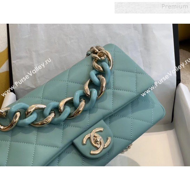 Chanel Quilted Lambskin Large Flap Bag with Resin Chain AS1354 Light Blue 2019 (SMJD-9121307)