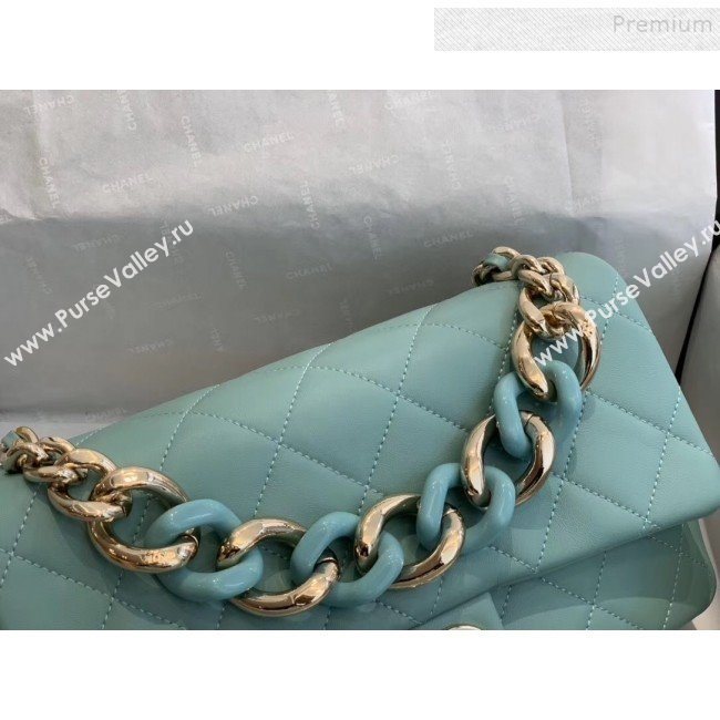 Chanel Quilted Lambskin Large Flap Bag with Resin Chain AS1354 Light Blue 2019 (SMJD-9121307)