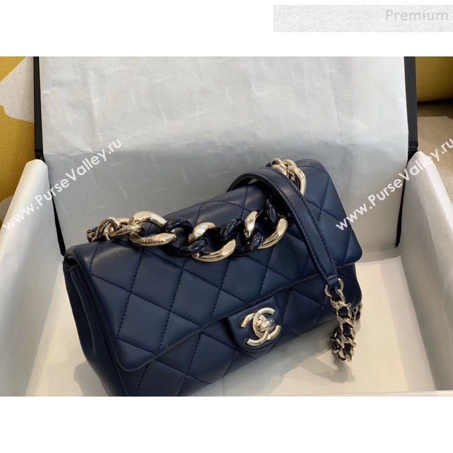 Chanel Quilted Lambskin Medium Flap Bag with Resin Chain AS1353 Navy Blue 2019 (SMJD-9121303)