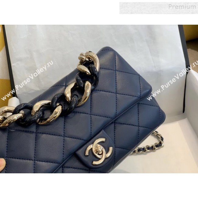 Chanel Quilted Lambskin Medium Flap Bag with Resin Chain AS1353 Navy Blue 2019 (SMJD-9121303)