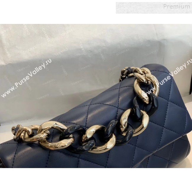 Chanel Quilted Lambskin Medium Flap Bag with Resin Chain AS1353 Navy Blue 2019 (SMJD-9121303)