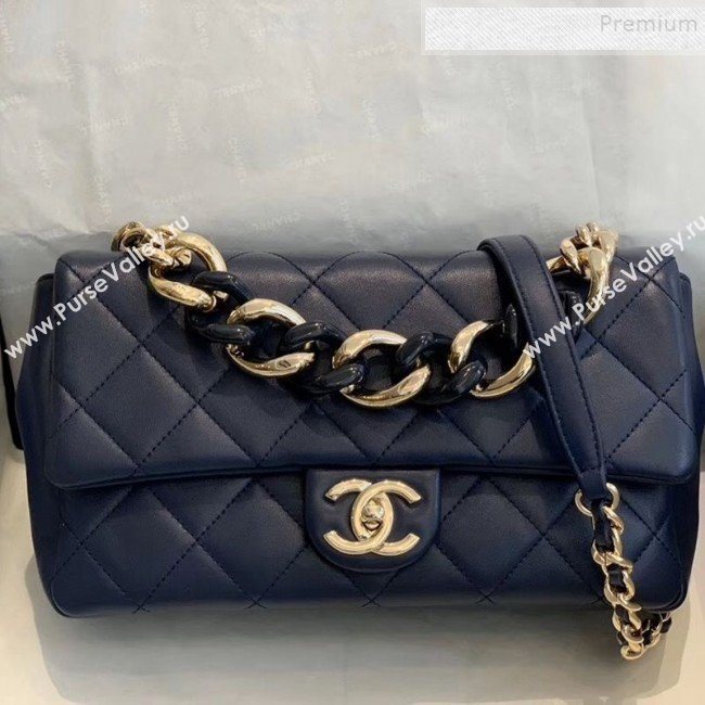 Chanel Quilted Lambskin Large Flap Bag with Resin Chain AS1354 Navy Blue 2019 (SMJD-9121308)