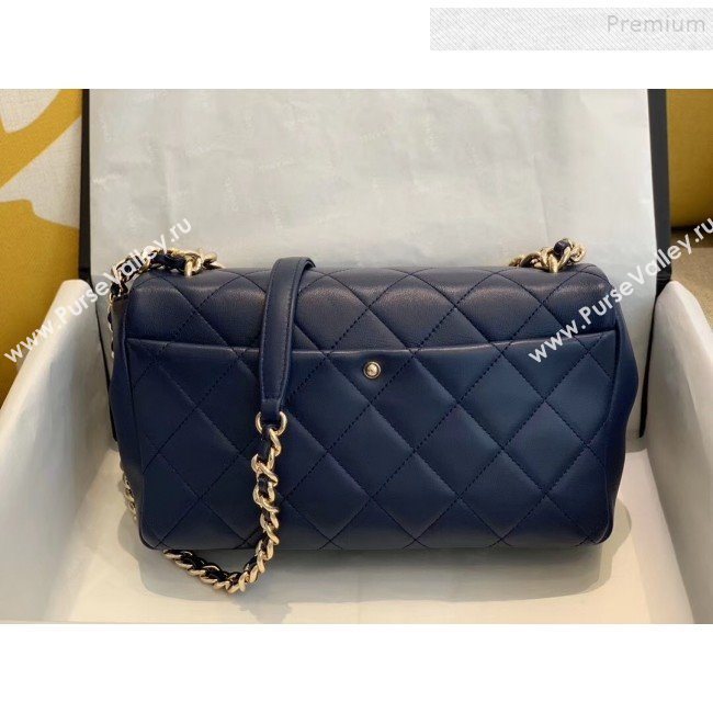 Chanel Quilted Lambskin Large Flap Bag with Resin Chain AS1354 Navy Blue 2019 (SMJD-9121308)