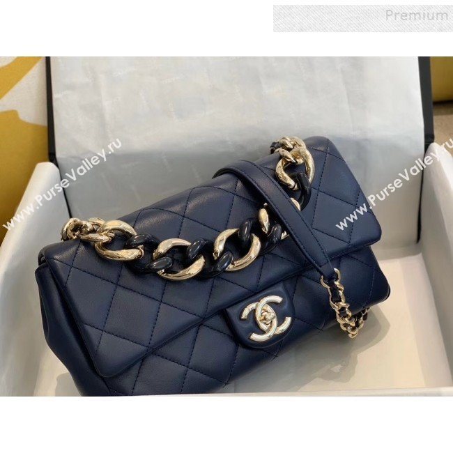 Chanel Quilted Lambskin Large Flap Bag with Resin Chain AS1354 Navy Blue 2019 (SMJD-9121308)