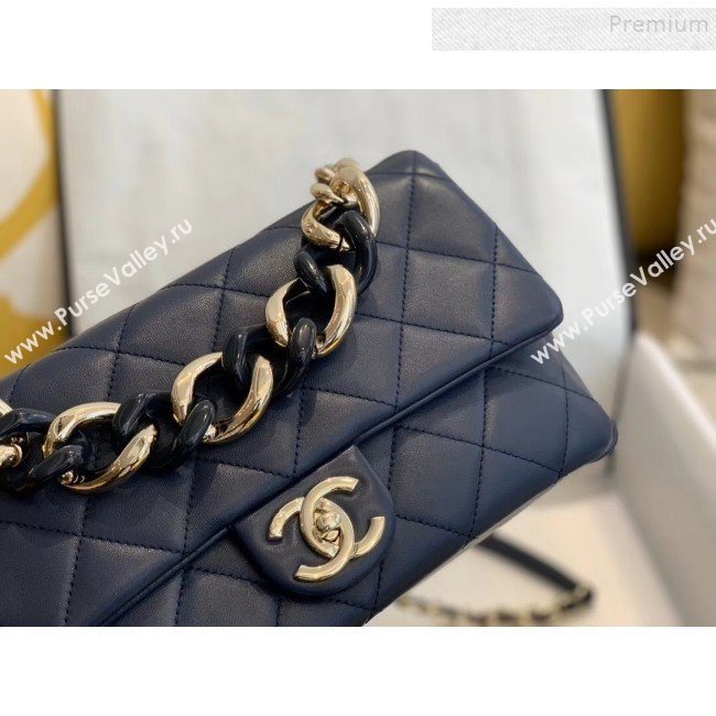 Chanel Quilted Lambskin Large Flap Bag with Resin Chain AS1354 Navy Blue 2019 (SMJD-9121308)