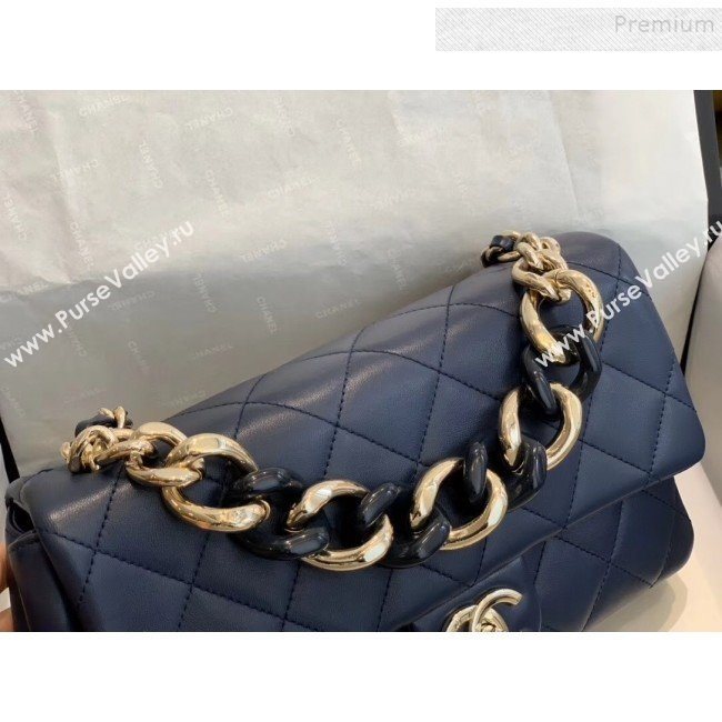 Chanel Quilted Lambskin Large Flap Bag with Resin Chain AS1354 Navy Blue 2019 (SMJD-9121308)