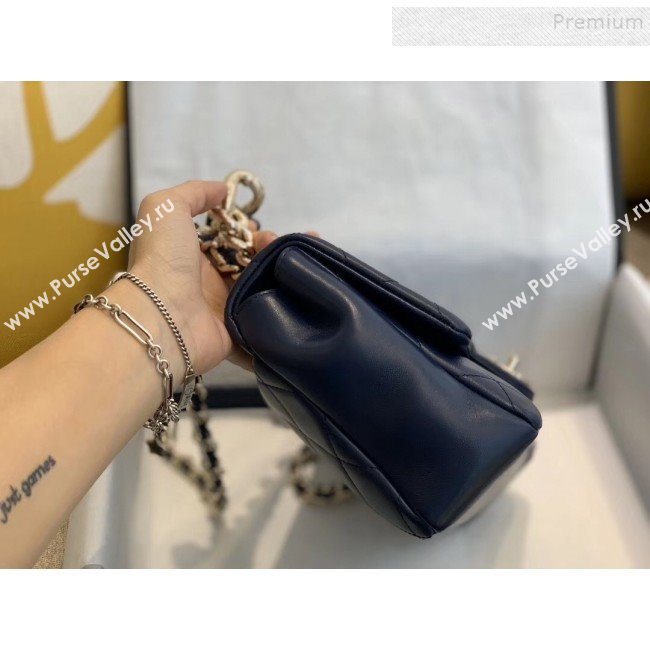 Chanel Quilted Lambskin Large Flap Bag with Resin Chain AS1354 Navy Blue 2019 (SMJD-9121308)