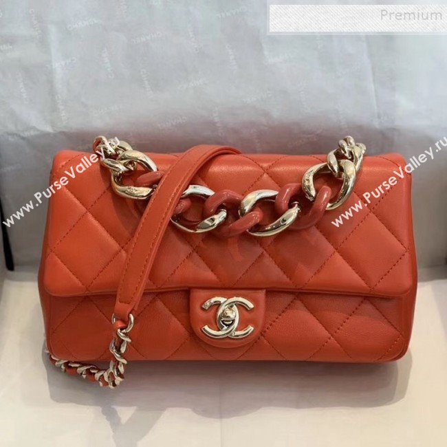 Chanel Quilted Lambskin Medium Flap Bag with Resin Chain AS1353 Orange 2019 (SMJD-9121304)