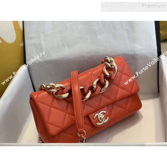 Chanel Quilted Lambskin Medium Flap Bag with Resin Chain AS1353 Orange 2019 (SMJD-9121304)