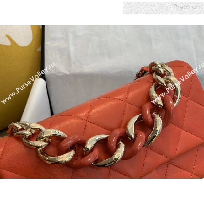 Chanel Quilted Lambskin Medium Flap Bag with Resin Chain AS1353 Orange 2019 (SMJD-9121304)