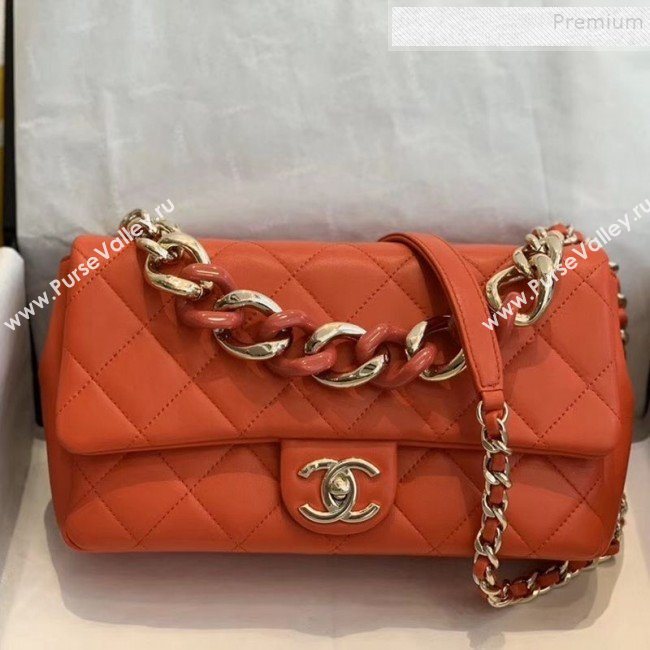 Chanel Quilted Lambskin Large Flap Bag with Resin Chain AS1354 Orange 2019 (SMJD-9121309)