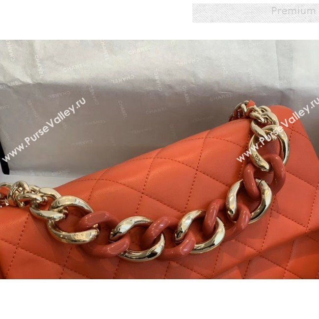 Chanel Quilted Lambskin Large Flap Bag with Resin Chain AS1354 Orange 2019 (SMJD-9121309)