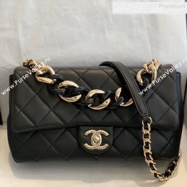 Chanel Quilted Lambskin Large Flap Bag with Resin Chain AS1354 Black 2019 (SMJD-9121310)