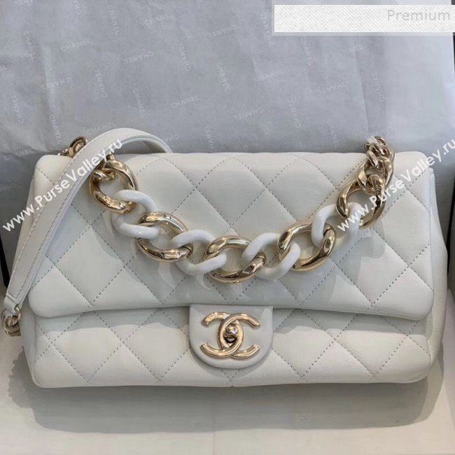 Chanel Quilted Lambskin Large Flap Bag with Resin Chain AS1354 White 2019 (SMJD-9121311)