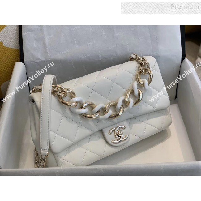 Chanel Quilted Lambskin Large Flap Bag with Resin Chain AS1354 White 2019 (SMJD-9121311)